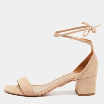 Pre Owned Aquazzura Beige Suede Block Heel Ankle Tie Sandals Size 36.5