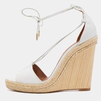 مملوكة مسبقًا Aquazzura White Leather Alexa Wedge Espadrille Sandals Size 40