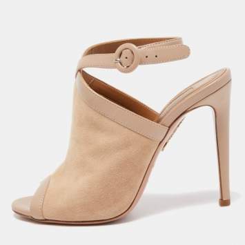 Pre Owned Aquazzura Beige/Leather Ankle Strap Sandals Size 35.5