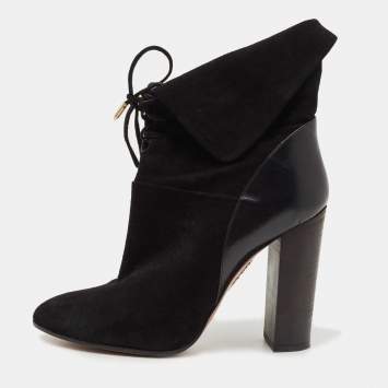 مملوكة مسبقًا Aquazzura Black Leather and Suede Ankle Boots Size 38 