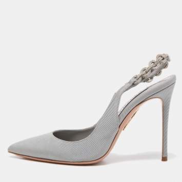 مملوكة مسبقًا Aquazzura Grey Canvas Love Link Slingback Pumps Size 36