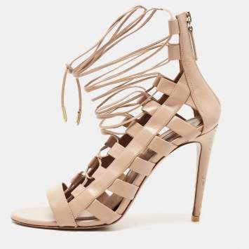 Pre Owned Aquazzura Dusty Pink Leather Amazon Sandals Size 39