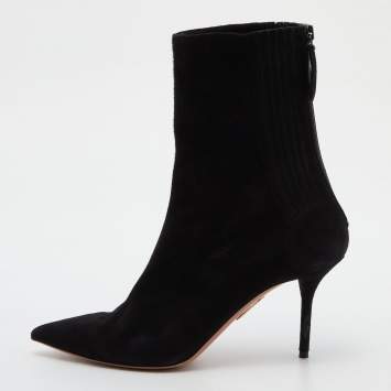 Pre Owned Aquazzura Black Suede Honore Ankle Booties Size 39