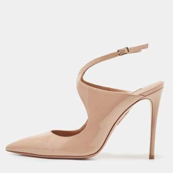 Pre Owned Aquazzura Beige Patent Leather Talana Ankle Strap Pumps Size 38