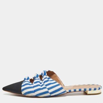 مملوكة مسبقًا Aquazzura Tricolor Stripe Canvas Mondaine Flat Mules Size 40