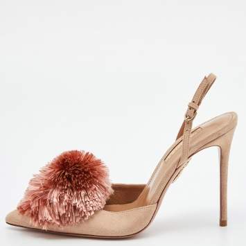 Pre Owned Aquazzura Beige Suede Powder Puff Pointed Toe Slingback Sandals Size 36