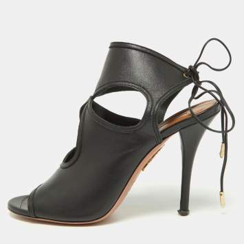 Pre Owned Aquazzura Black Leather Sexy Thing Sandals Size 39.5