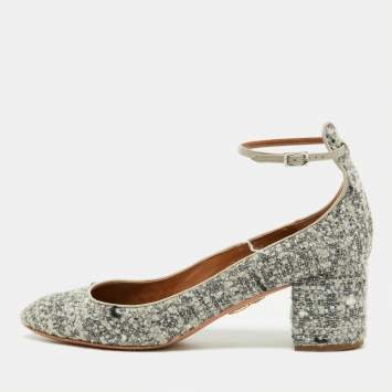 Pre Owned Aquazzura Grey Tweed and Leather Block Heel Pumps Size 40