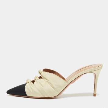 Pre Owned Aquazzura Tow Tone Knotted Fabric Mondaine Mules Size 38