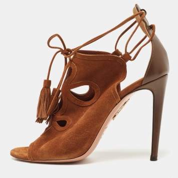 مملوكة مسبقًا Aquazzura Brown Suede Get Me Everywhere Sandals Size 38.5
