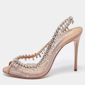 Pre Owned Aquazzura Transparent/Beige PVC and Leather Temptation Slingback Pumps Size 37
