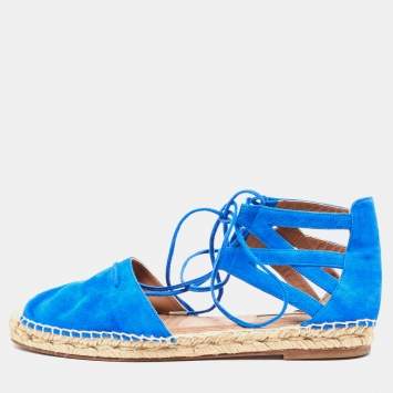 Pre Owned Aquazzura Blue Suede Strappy Espadrille Sandals Size 38