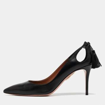 Pre Owned Aquazzura Black Leather Forever Marilyn Pumps Size 37.5