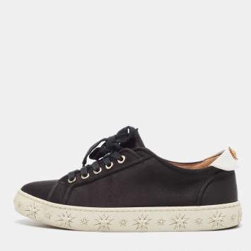 Pre Owned Aquazzura Black Satin L.A Low Top Sneakers  Size 38
