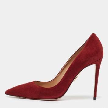 Pre Owned Aquazzura Burgundy Suede Purist Pumps Size 37.5