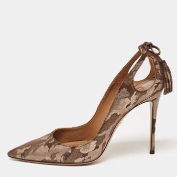 Pre Owned Aquazzura Brown Suede Animal Print Pumps Size 39.5