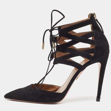 Pre Owned Aquazzura Black Suede Belgravia Lace Up Pumps Size 41