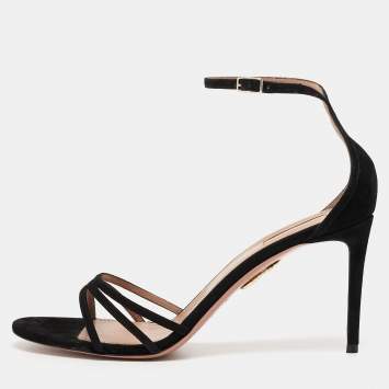 مملوكة مسبقًا Aquazzura Black Suede Very Purist Ankle Strap Sandals Size 41