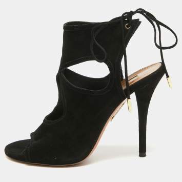 Pre Owned Aquazzura Black Suede Sexy Thing Sandals Size 37
