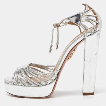 Pre Owned Aquazzura Silver Leather Josephine Platform Sandals Size 39