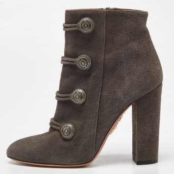 Pre Owned Aquazzura Grey Suede Detail Ankle Boots Size 37
