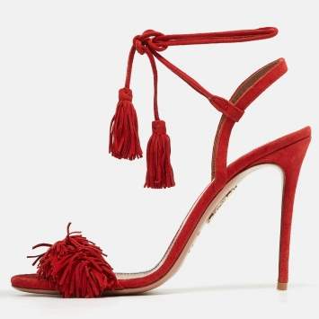 مملوكة مسبقًا Aquazzura Red Suede Wild Thing Ankle Tie Sandals Size 39