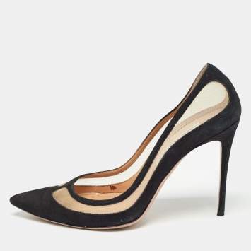 Pre Owned Aquazzura Black Suede and Mesh Pointed Toe Pumps Size 39