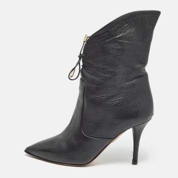 Pre Owned Aquazzura Black Leather Lace Up Ankle Booties Size 35