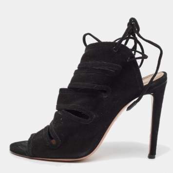 Pre Owned Aquazzura Black Suede Sloane Sandals Size 36