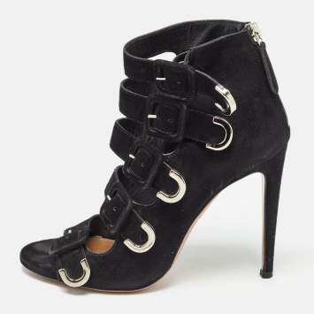 Pre Owned Aquazzura Black Suede Claudia Schiffer Boots Size 36