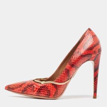 Pre Owned Aquazzura Red/Black Python Pointed Toe Pumps Size 40