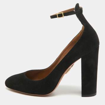 Pre Owned Aquazzura Black Suede Alix Ankle Strap Pumps Size 39