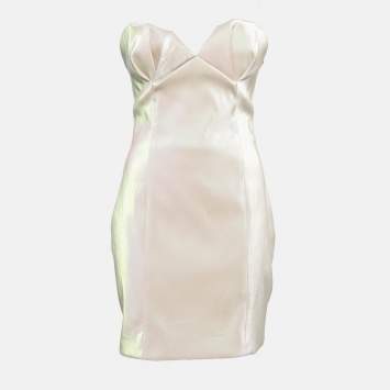 Pre Owned Area Champagne Pink Lame Strapless Mini Dress M