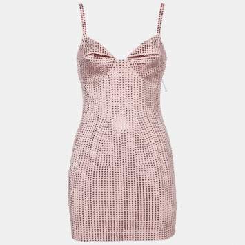 Pre Owned Area Candy Rose Jersey Crystal Embellished Mini Dress S