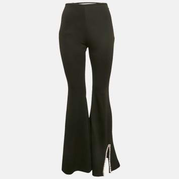 Pre Owned AREA Black Crystal Embellished Jersey Cut-Out Waist Flared Trousers S