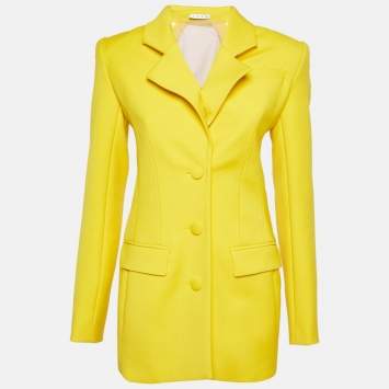 Pre Owned AREA Yellow Wool Crystal Back Open Back Mini Blazer Dress XS/S