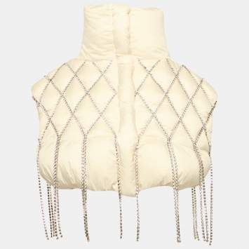 Pre Owned Area X Dingyun Zhang Cream Crystal Embellished Nylon Quilted Down Puffer Waistcoat M