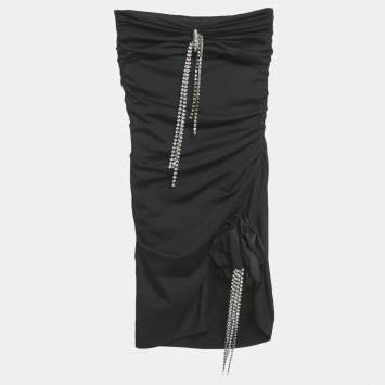 Pre Owned Area Black Jersey Crystal Embellished Strapless Mini Dress XXS