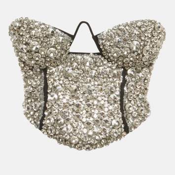 مملوكة مسبقًا Area Black Jersey Crystal-Embellished Corset Top S