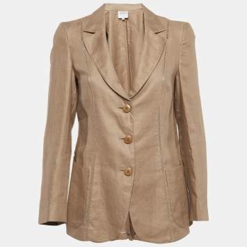 Pre Owned Armani Collezioni Brown Linen Single Breasted Blazer M