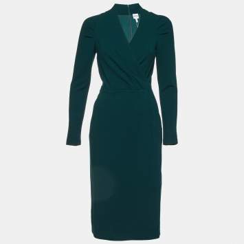 Pre Owned Armani Collezioni Green Crepe Faux Wrap Midi Dress M