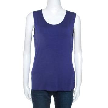 Pre Owned Armani Collezioni Blue Jersey Tank Top L