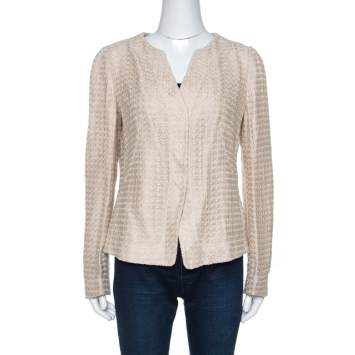Pre Owned Armani Collezioni Beige Lace Overlay Detail Jacket L
