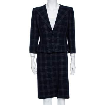 Pre Owned Armani Collezioni Navy Blue Striped Wool Skirt Suit M