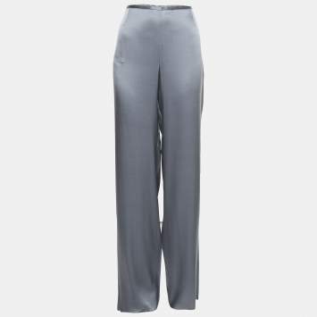 Pre Owned Armani Collezioni Grey Silk Trousers L