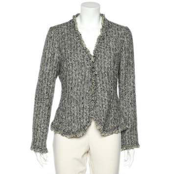 Pre Owned Armani Collezioni Multicolor Tweed Fringed Detail Button Front Jacket L
