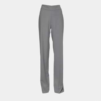 Pre Owned Armani Collezioni Grey Crepe Wide Leg Trousers S