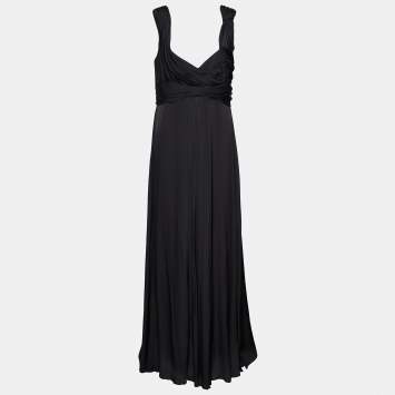Pre Owned Armani Collezioni Black Draped Silk Sleeveless Gown XL