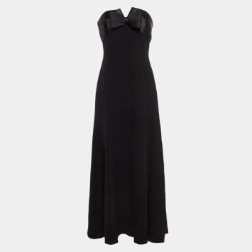 Pre Owned Armani Collezioni Black Silk Bow Detail Strapless Maxi Dress M