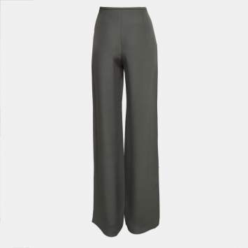 Pre Owned Armani Collezioni Grey Crepe Wide-Leg Trousers M